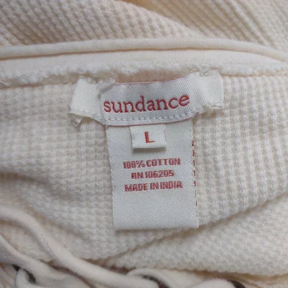 Sundance ivory 100% cotton long sleeve lace up V-Neck thermal shirt ladies Large - Picture 7 of 7